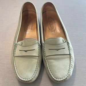 Tod’s light teal loafers